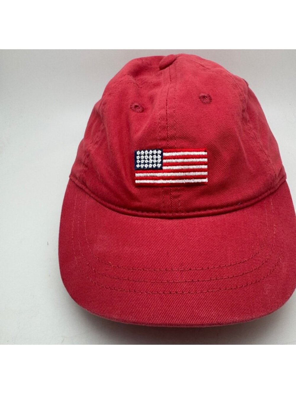 J. Crew Baseball Cap Hat Men's XS-S Red Cotton with American Flag Patch